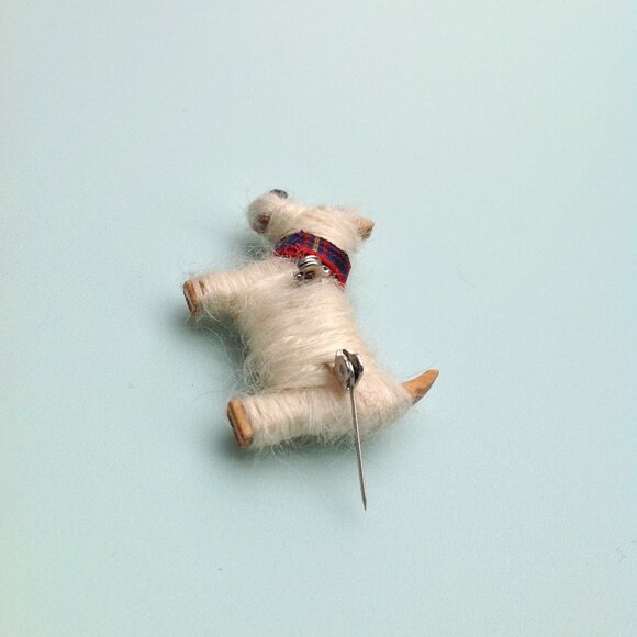 Artisan Brooch Scottish Shetland Wool, Tartan Plaid + Wood Scottie Terrier Dog - Picture 9 of 13